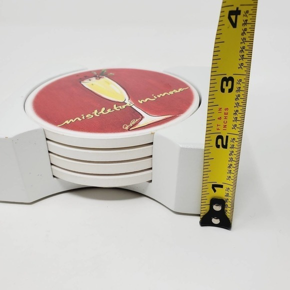 16. Ceramic Martini Mistletoe Mimosa Round Holiday Party Coasters Set of 4 - Picture 11 of 13